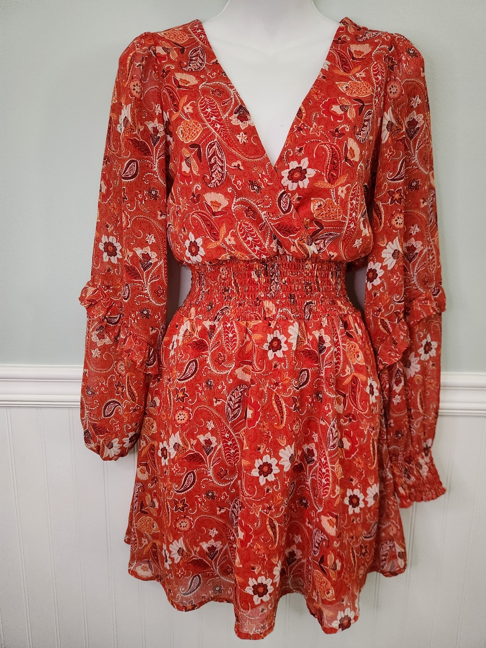 Awesome Orange Boho Paisley Dress Women's Size S By Stradivarius